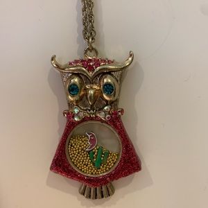 Betsey Johnson “Flights of Fancy” Owl Long Pendant Necklace